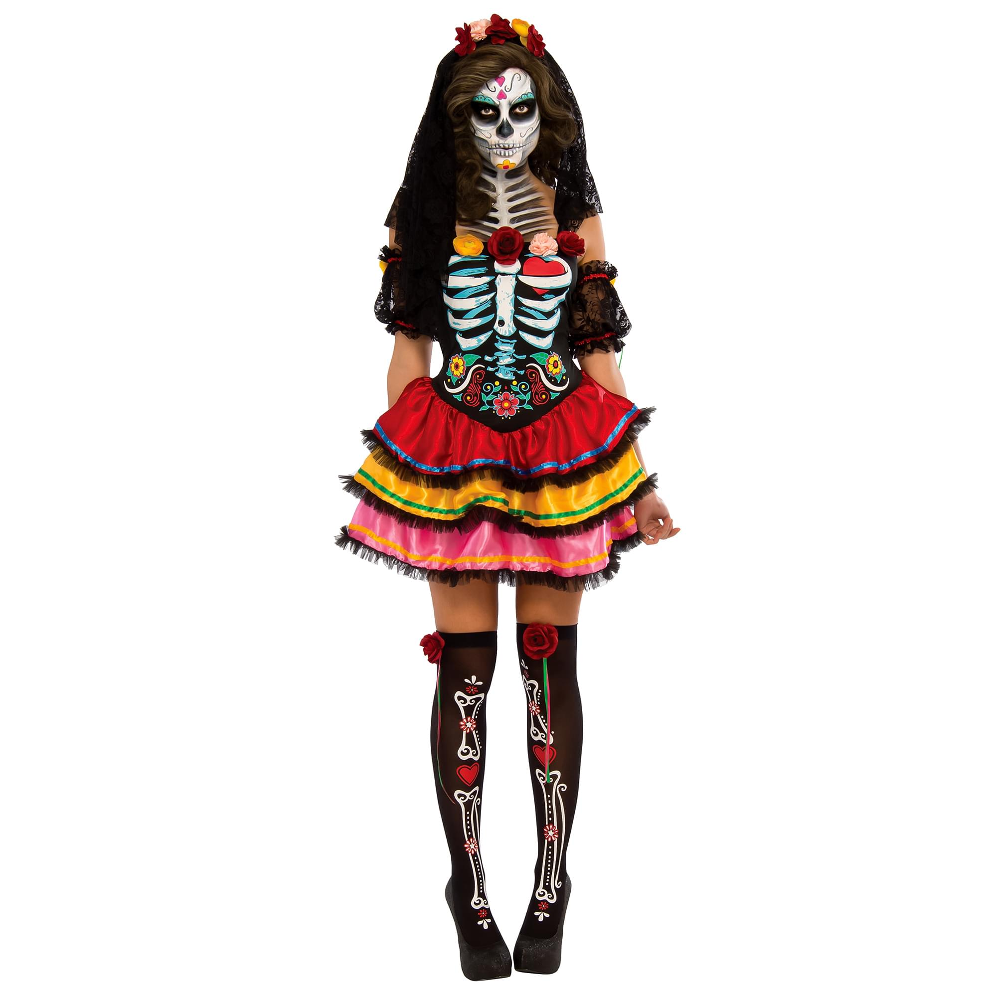 Front. Rubies - Day Of The Dead Senorita Adult Costume | Small (8-10) - Multi-Colored.