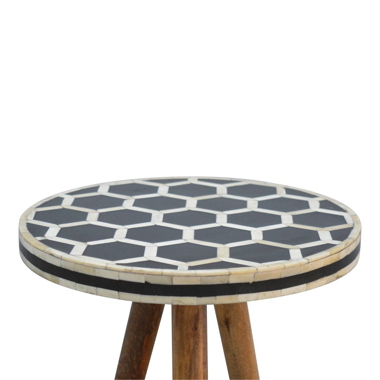 Alt View 1. Artisan Furniture - Artisan Furniture Solid Wood Bone Inlay Tripod Stool, Black and White - White and Black.