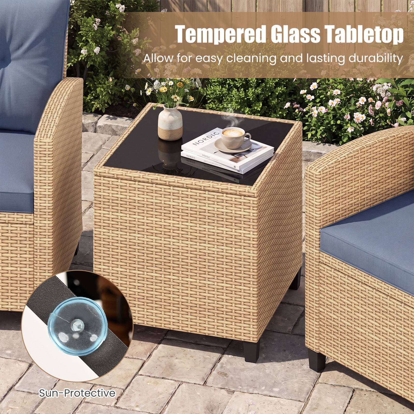 Tempered Glass Tabletop  
Allow for easy cleaning and lasting durability  

NORDIC actoc  
Sun-Protective