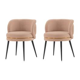 Manhattan Comfort - Kaya Modern Wood Velvet Dining Chair - Set of 2 - Nude