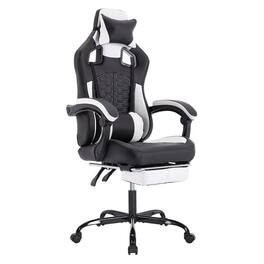 LUCKY ONE - Ergonomic Gaming Chair w/ Footrest, Headrest & Lumbar Support - Blue/White