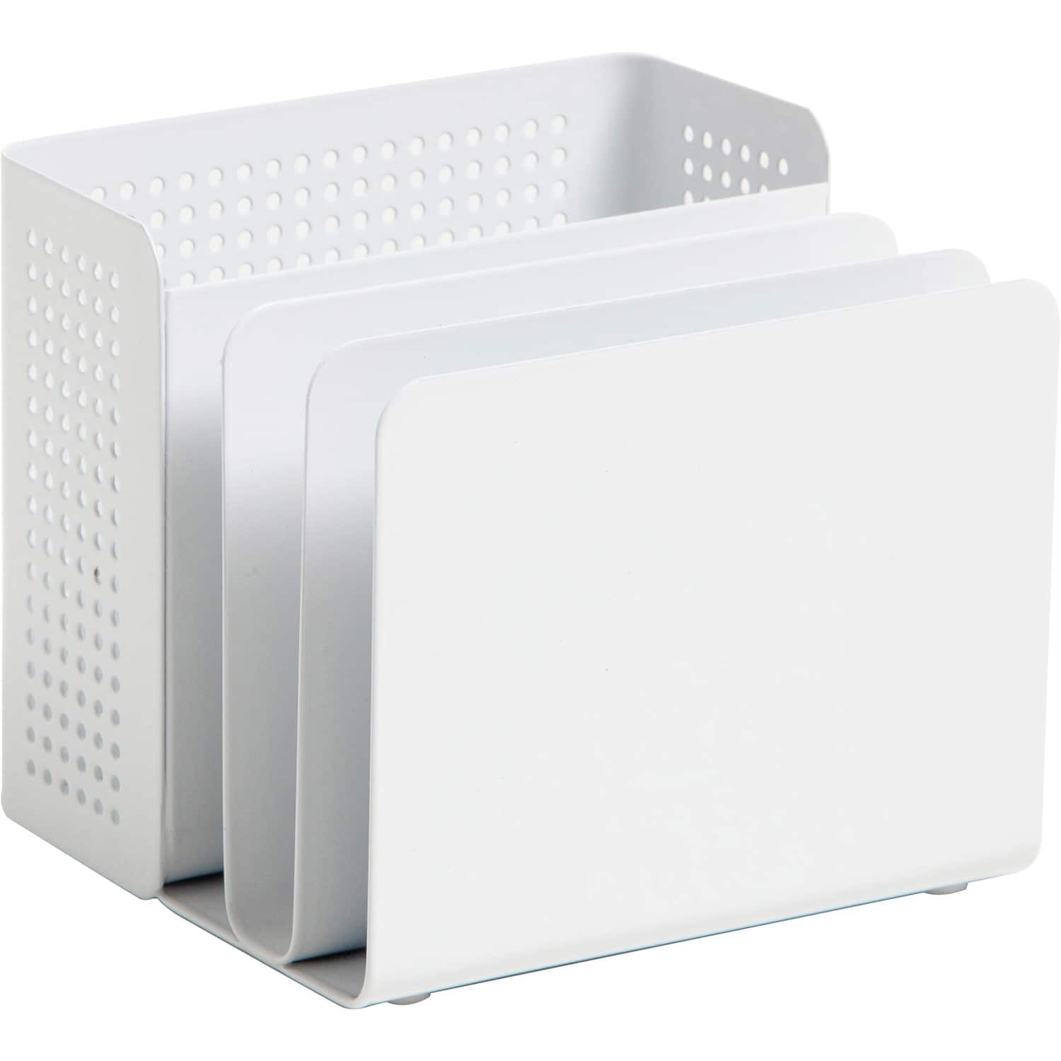 U Brands - Modern Perforated Metal Sorter Cup 3.90" x 4.40" x 4.30" Durable Metal - White