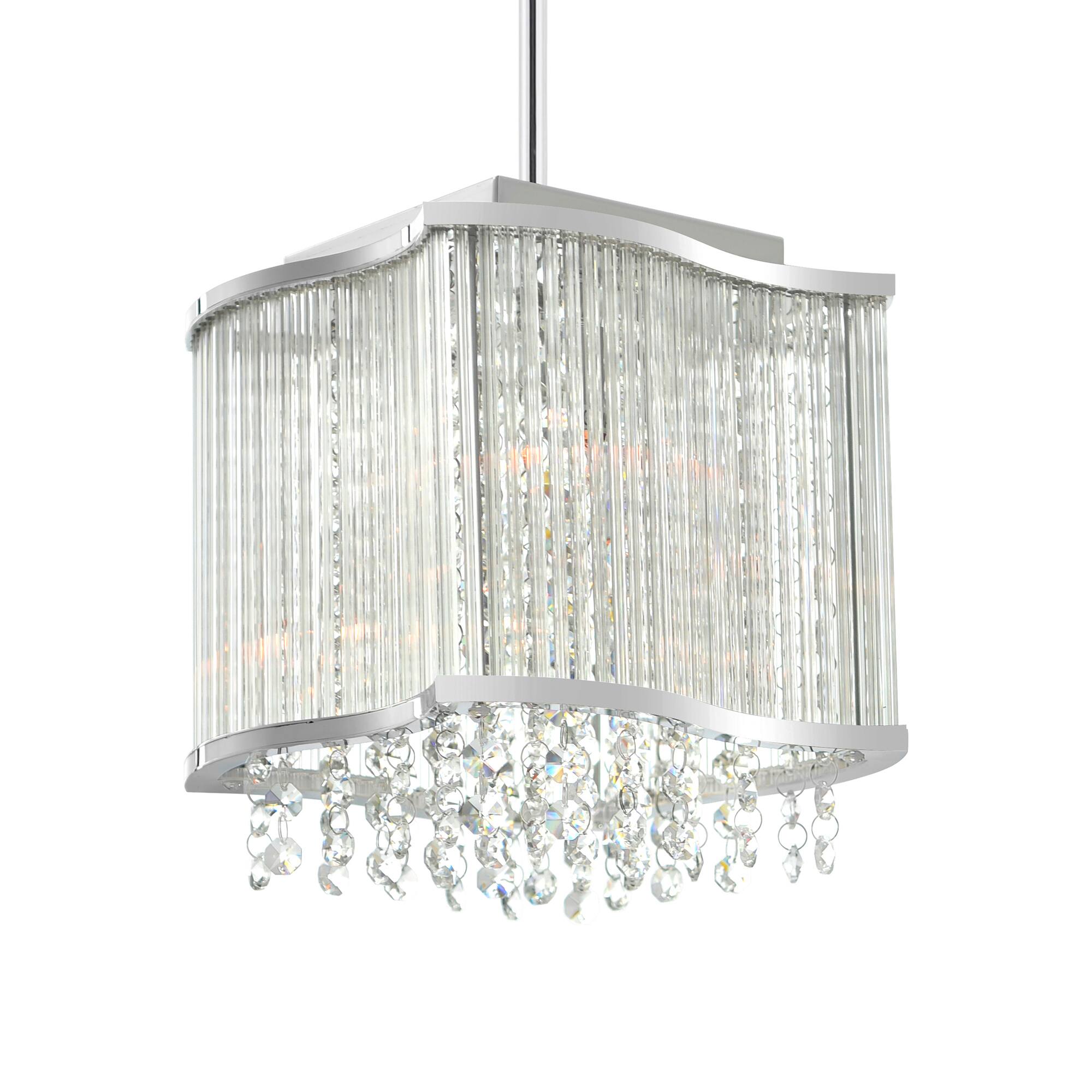 Angle. CWI Lighting - Elsa 3 Light Drum Shade Mini Pendant With Chrome Finish - Chrome.