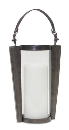 BreeBe - Iron Metal Candle Holder with Glass Hurricane and Handle 18"H - Brown