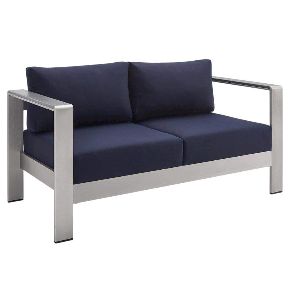 Outdoor Escape - Aluminum Outdoor Loveseat with Fabric Cushions for Patio Comfort - Silver price history on PriceWatchPro