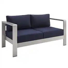 Outdoor Escape - Aluminum Outdoor Loveseat with Fabric Cushions for Patio Comfort - Silver