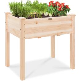 Best Choice Products - 34x18x30in Raised Garden Bed, Elevated Wood Planter Box for Kids, Patio w/ Bed Liner - Natural