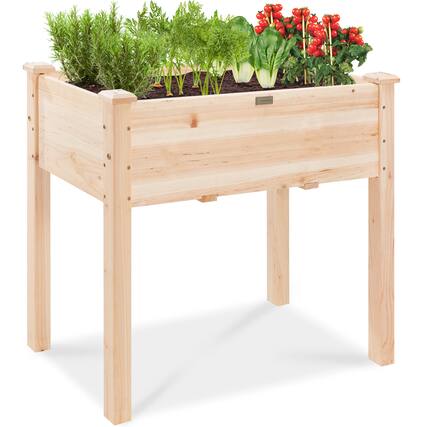 Front. Best Choice Products - Best Choice Products 34x18x30in Raised Garden Bed, Elevated Wood Planter Box for Kids, Patio w/ Bed Liner - Natural - Natural.