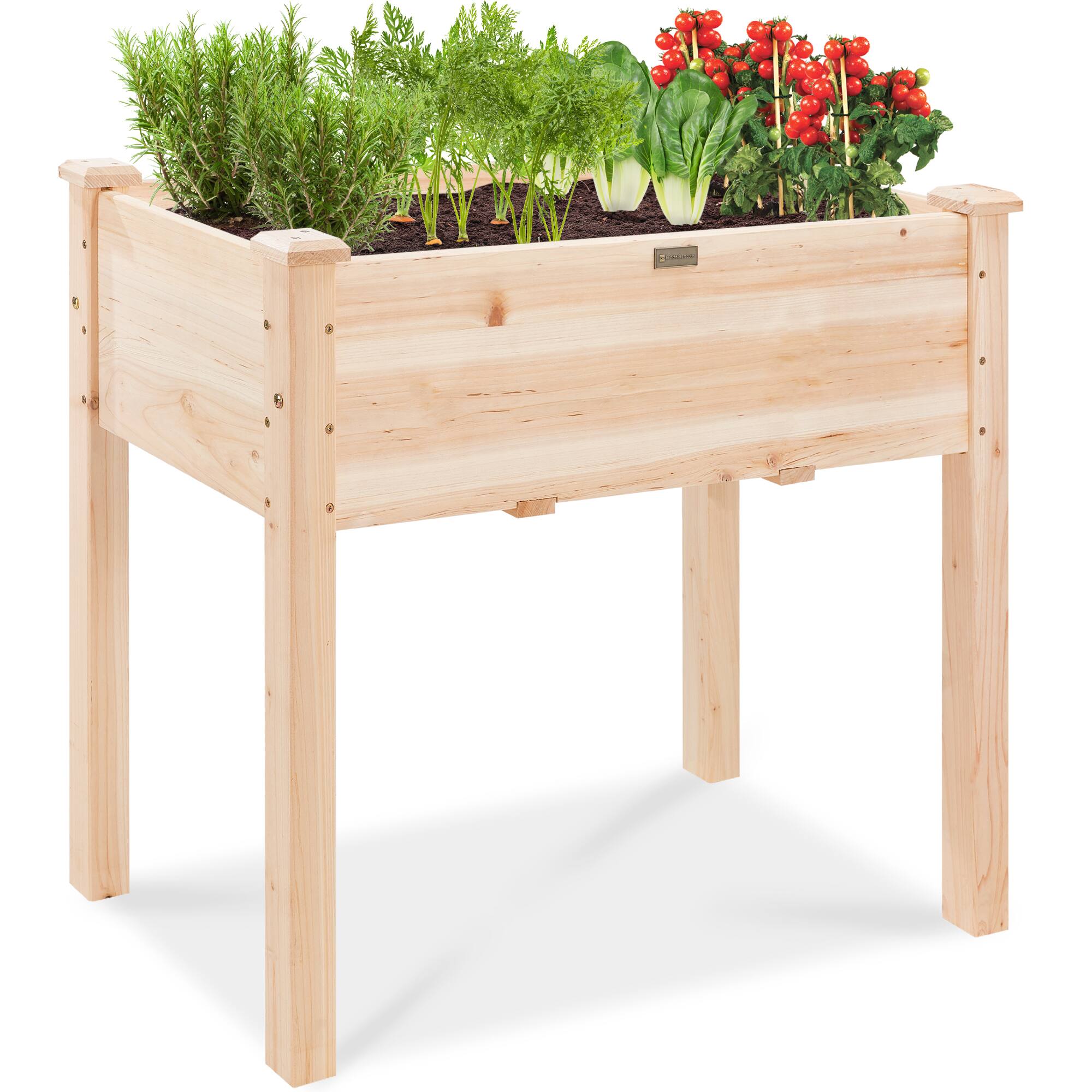 Front. Best Choice Products - Best Choice Products 34x18x30in Raised Garden Bed, Elevated Wood Planter Box for Kids, Patio w/ Bed Liner - Natural - Natural.