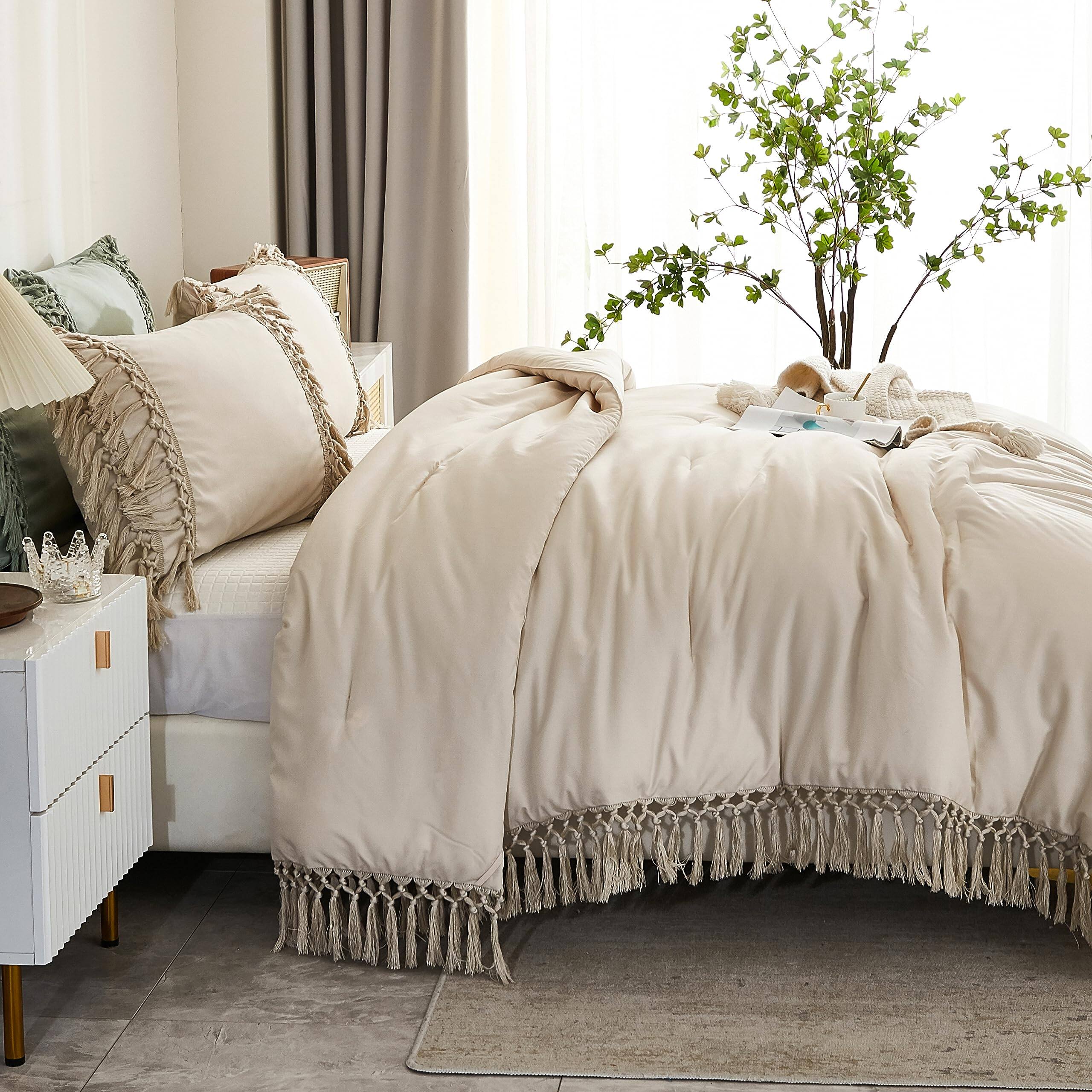 Alt View 1. Cedar Assembly - Comforter Set 3 Pieces Boho Tassel Lightweight Soft Bedding Sets For Bed All Season Fluffy 104x90in 2 - Turquoise-California King(104"x96").