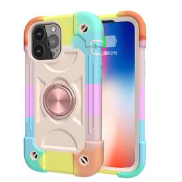 Dteck - Rugged Case for iPhone 13 with Rotate Ring Stand, Military Grade Drop Protection Heavy Duty Shockproof Protective Cover - Rainbow Rosegold
