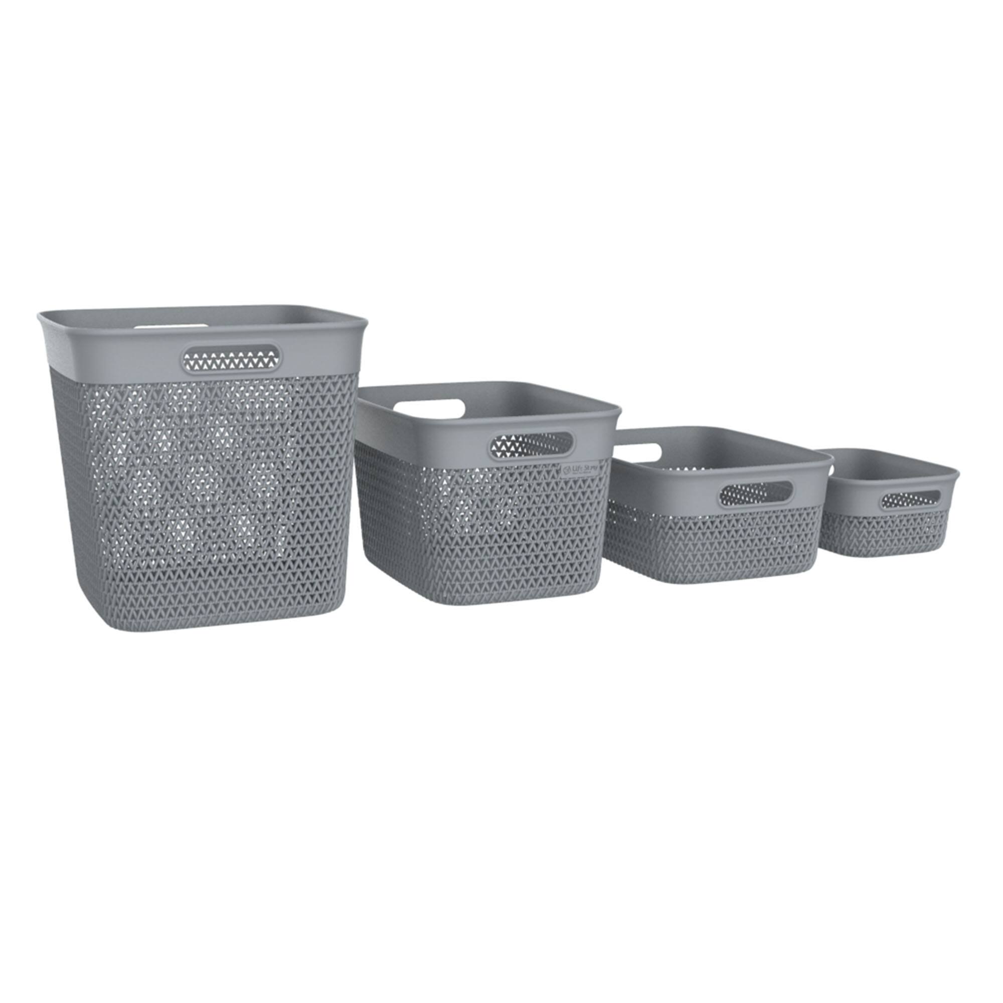 Alt View 4. Life Story - Life Story 10 Qt Decorative Storage Basket, Medium Plastic Home Organizer, Gray - Gray.