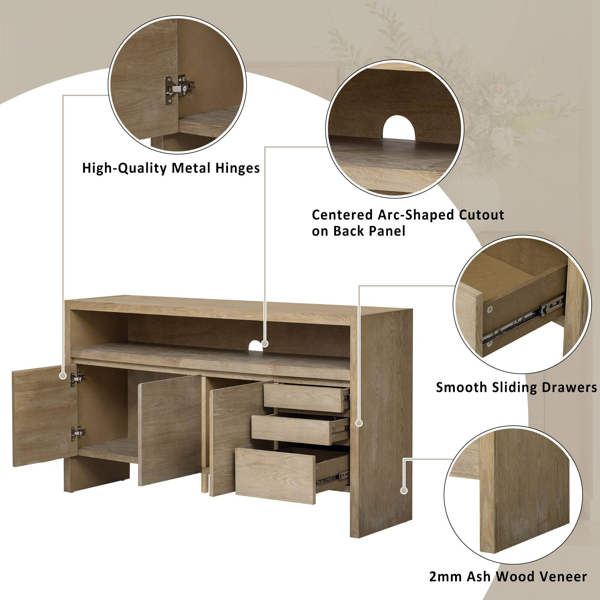 High-Quality Metal Hinges  
Centered Arc-Shaped Cutout on Back Panel  
Smooth Sliding Drawers  
2mm Ash Wood Veneer