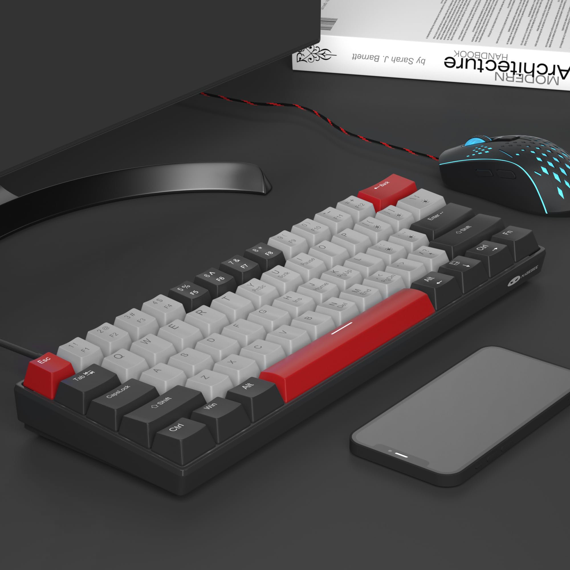 MageGee 60% Mechanical Gaming Keyboard,Mixed Color Keycaps with Clicky ...