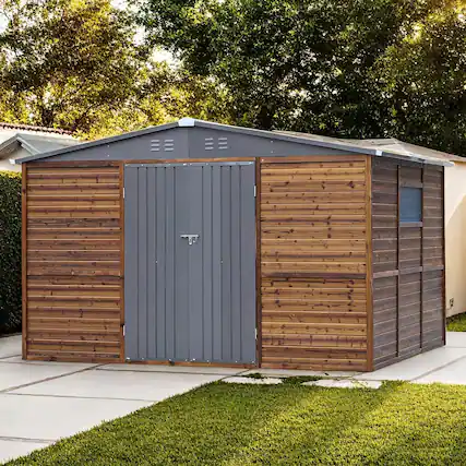 Front. Yardgrace - 8x10 FT Outdoor Wood Storage Shed with Windows, Waterproof Garden Shed for Backyard Patio, 4 Vents No Floor - Brown.