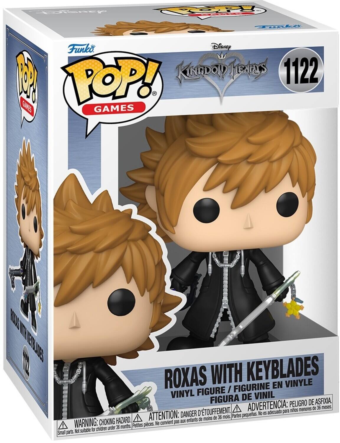 SESaEy FOP Fki Funko Disney W 9 KINADOP Medrs 1122 POP! K GAMES GAMES MLIS LI IETEANES T ROXAS WITH KEYBLADES FIGURINE EN VINYLE FIGURE / VINYL DE VINIL FIGURA PELIGRO DE ASFIXIA D'TOUFFEMENT. ADVERTENCIA: para niños menores de 36 meses. DANGER D petites. No es adecuado HAZARD. ATTENTION: aux enfants de moins de 36 mois. Partes WARNING: CHOKING Pettes pieces. Ne convient pas for children under 36 months Snall parts. Not suitable