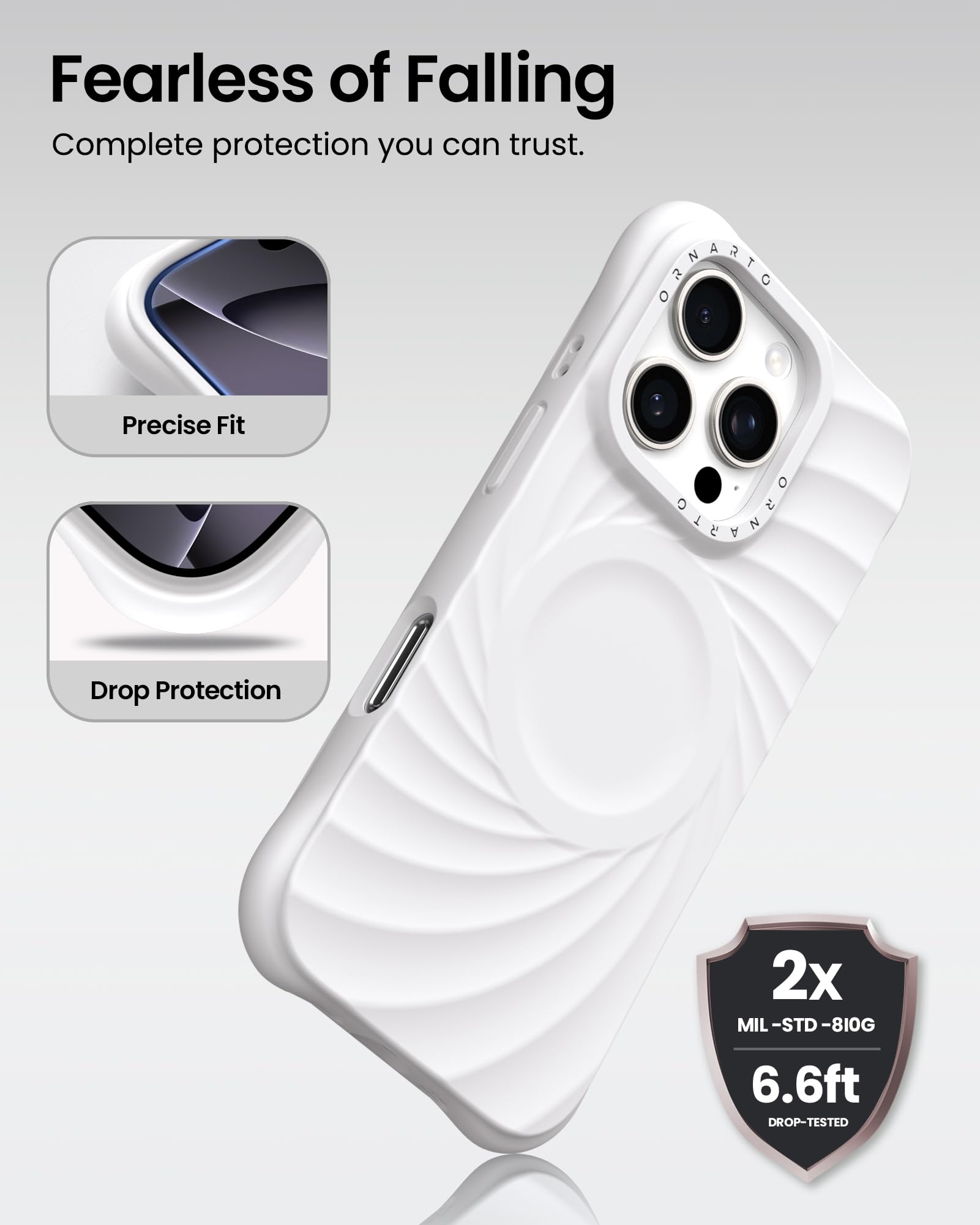 Fearless of Falling Complete protection you can trust. C Precise Fit P Drop Protection 2x MIL-STD-810G 6.6ft DROP-TESTED