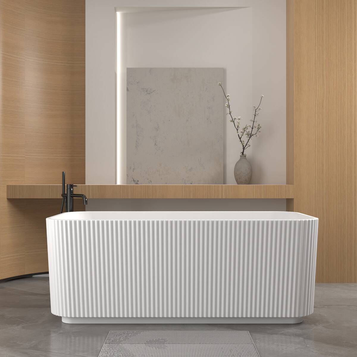 Left. Loheer - Loheer 59 in Freestanding Acrylic Soaking Bathtub, Rectangular Gloss White Tub with Center Drain - Gloss White.