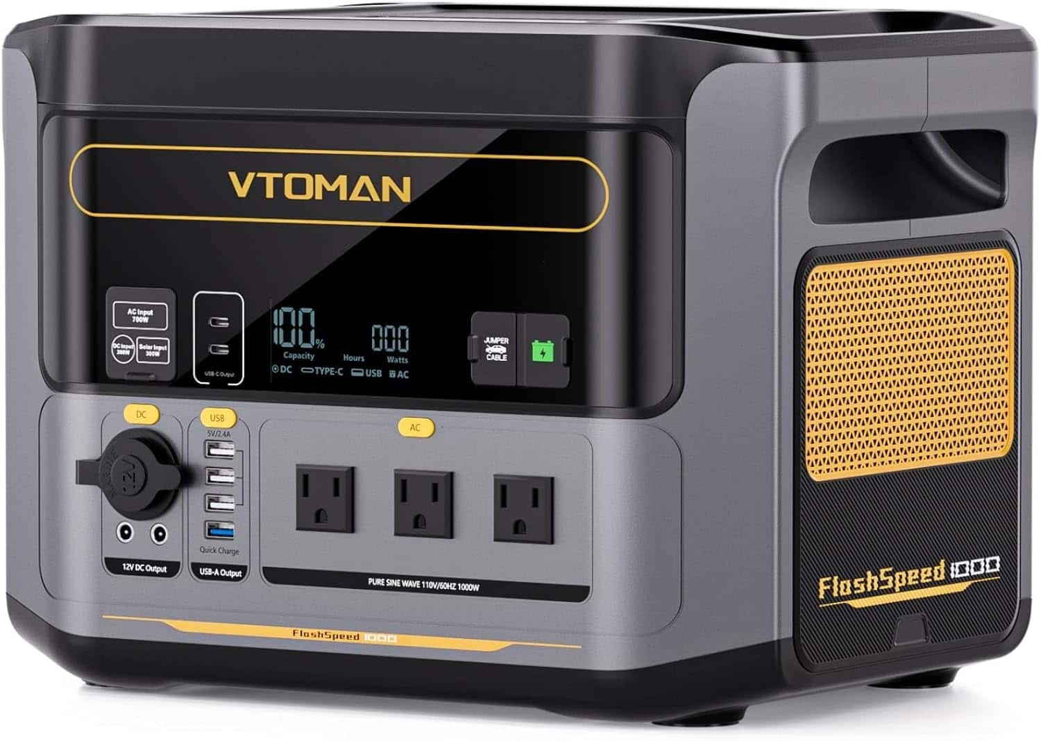 VTOMAN - FlashSpeed 1000 828Wh LiFePO₄ Portable Power Station, 1000W Solar Generator 1-Hour Charge Expandable USB-C (828 Wh Capacity)