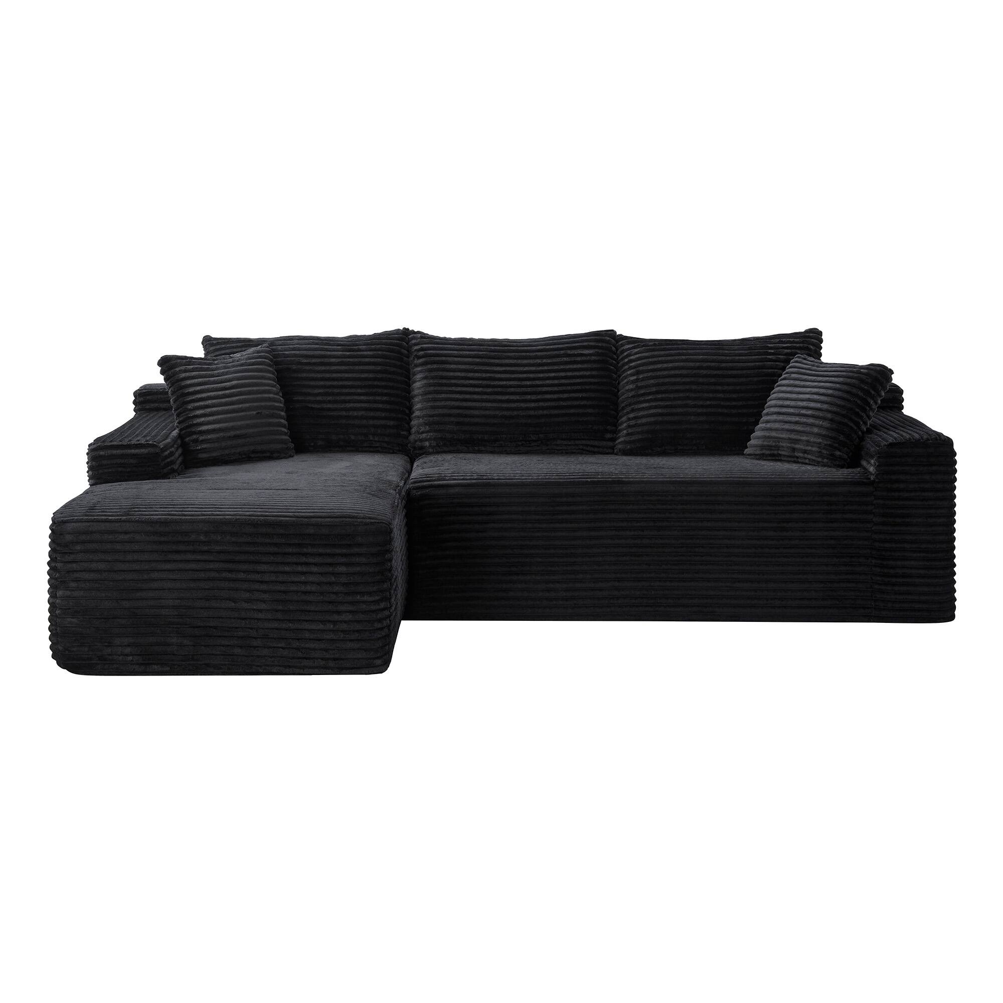 Left. Boyel Living - 106.3-Inch Corduroy Modular L-Shaped Cloud Sectional Sofa with Chaise - Black.