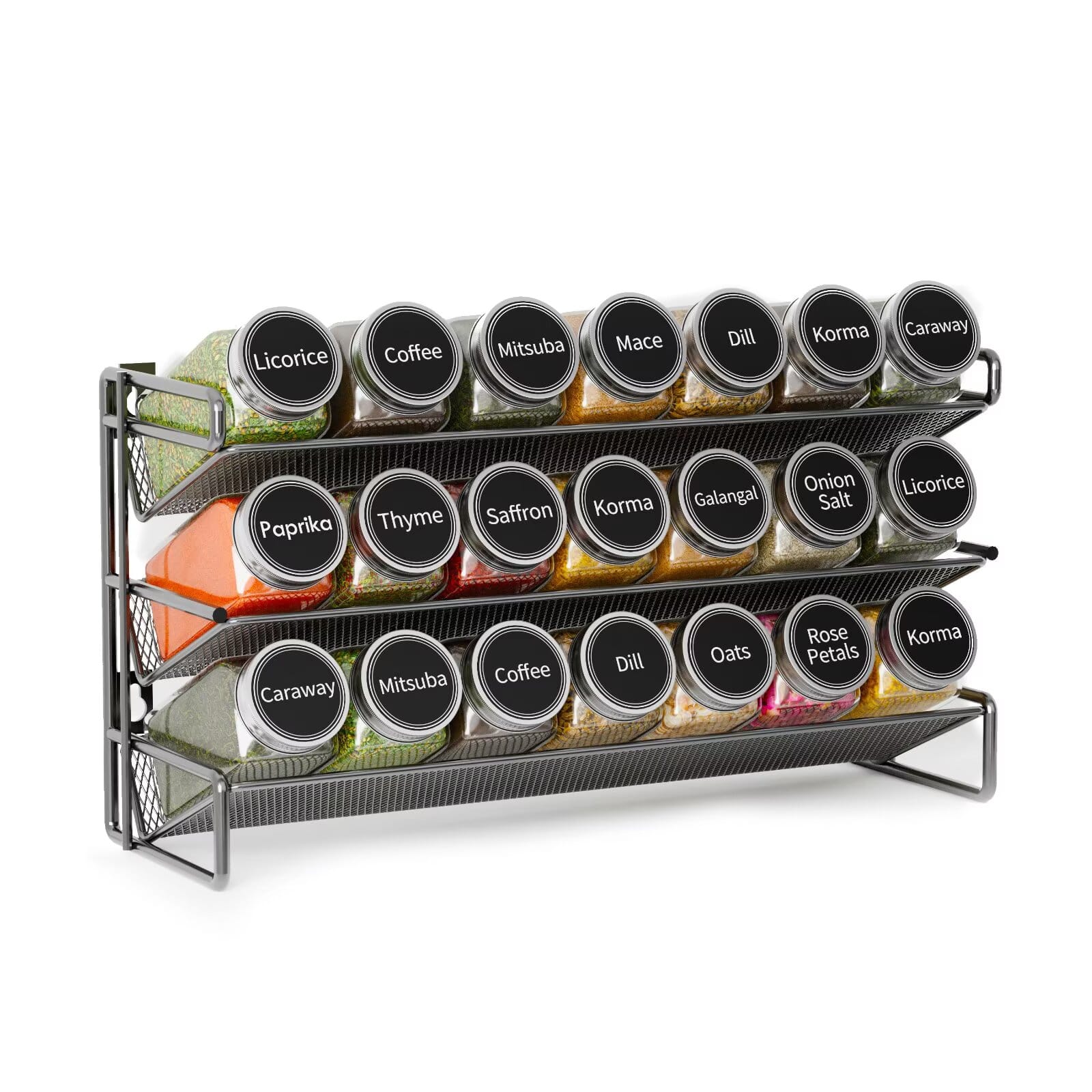 Tooloton - Spice Rack Organizer Set with 21 Glass Jars, Countertop Seasoning Rack with Labels, Marker & Funnel, 21 Jars included