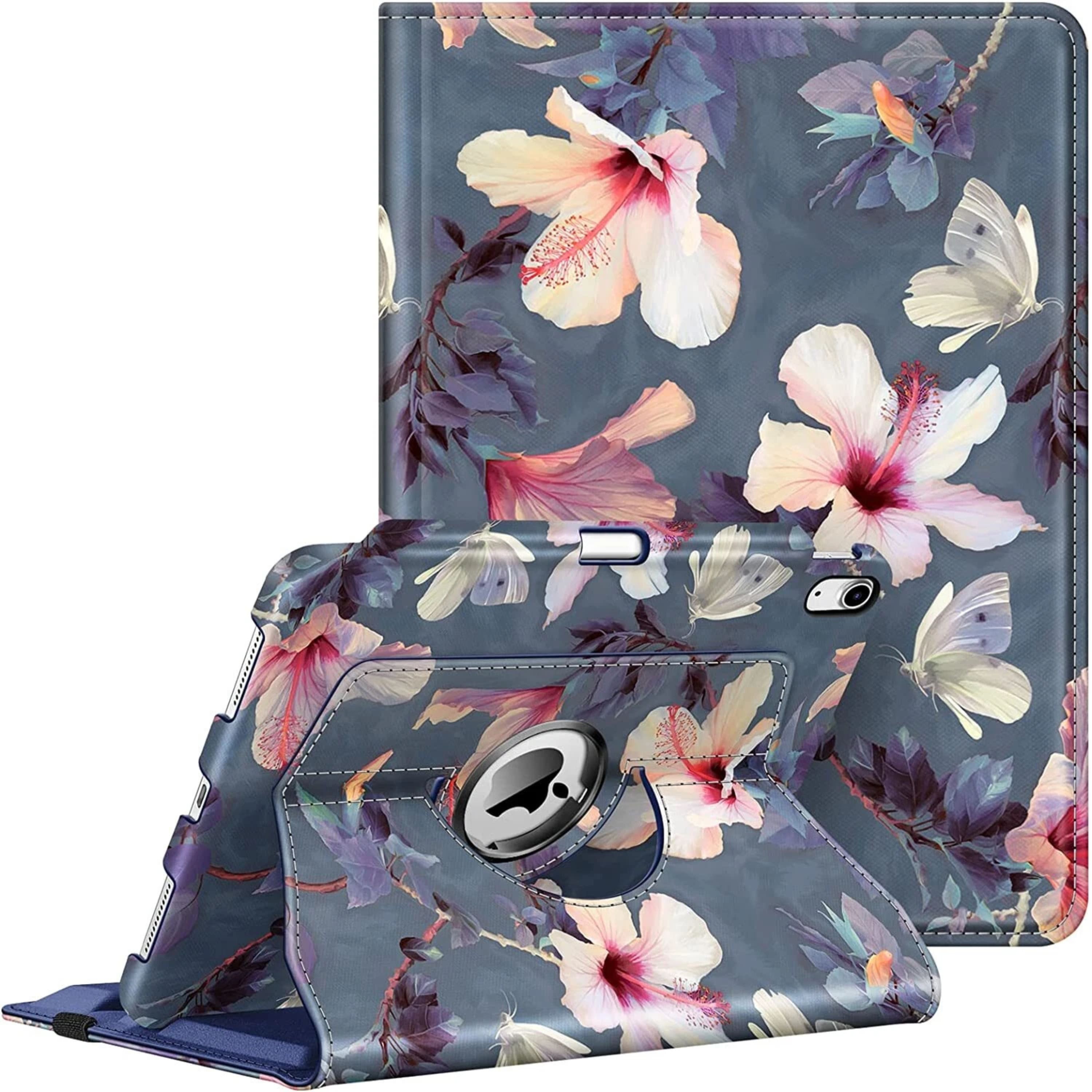 Kitcheniva - Smart Rotating Case For iPad A16 11th 2025 And iPad 10th 2022 Stand Cover - Blooming Hibiscus