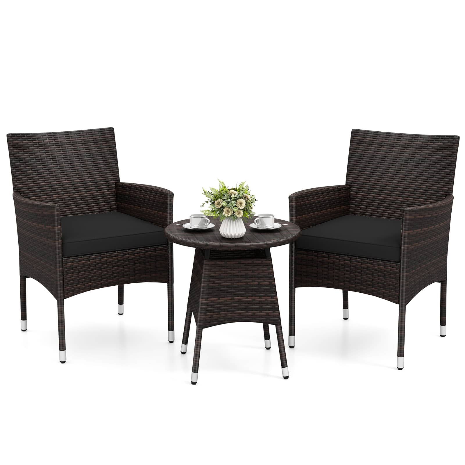 Gymax - Set of 3 Patio Furniture Set Hand-Woven PE Wicker Conversation Set w/Armchairs - Black