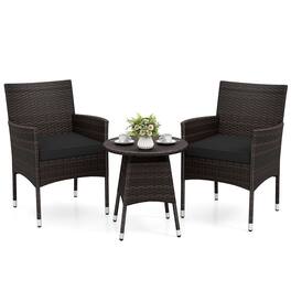 Gymax - Set of 3 Patio Furniture Set Hand-Woven PE Wicker Conversation Set w/Armchairs - Black