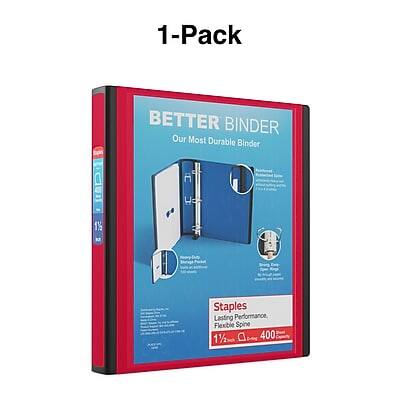 1-Pack  
BETTER BINDER  
Our Most Durable Binder  

Staples  
Lasting Performance  
Flexible Spine  
1/2"  
400
