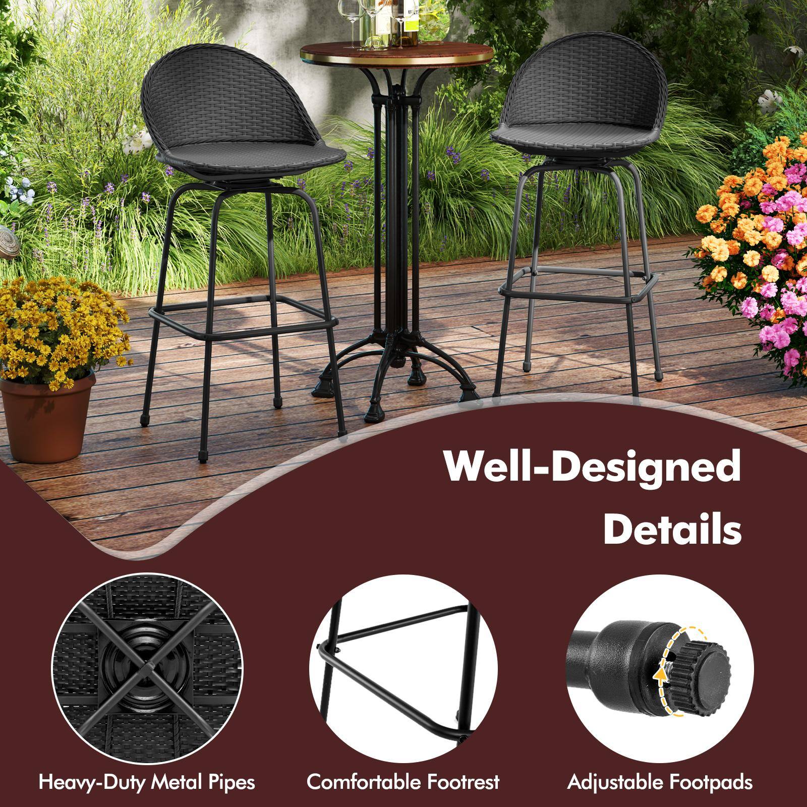 Well-Designed Details  
Heavy-Duty Metal Pipes  
Comfortable Footrest  
Adjustable Footpads