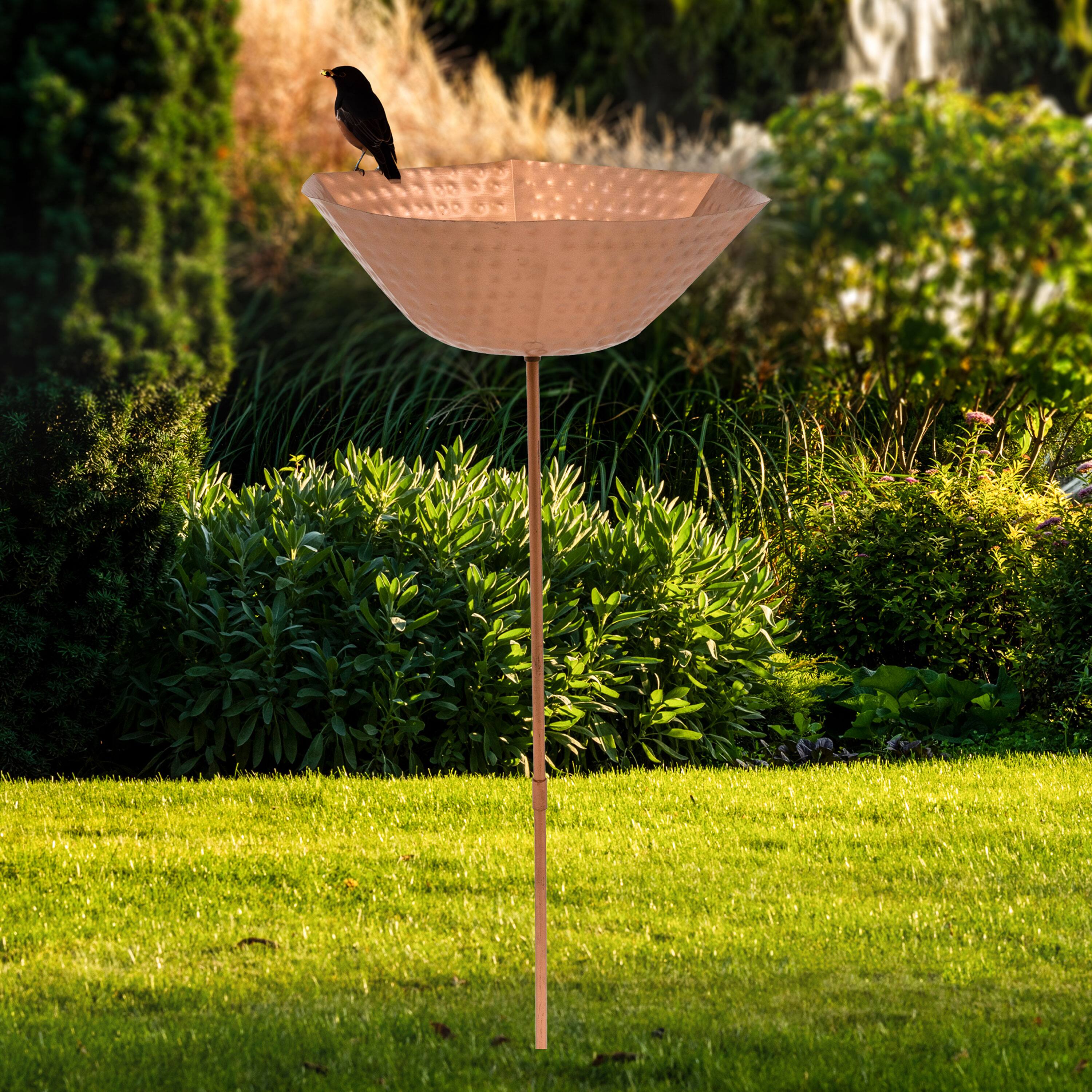 Alt View 7. Sunnydaze - Staked Metal Bird Bath with UV-Resistant Finish - 34" - Copper.