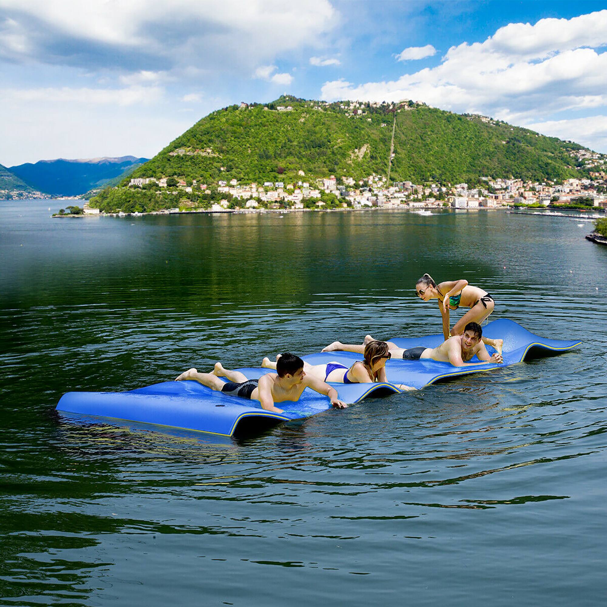 Alt View 1. Costway - Costway 3 Layer Floating Water Pad Foam Mat Water Recreation Relaxing Tear-resistant 18' x 6' - Blue.