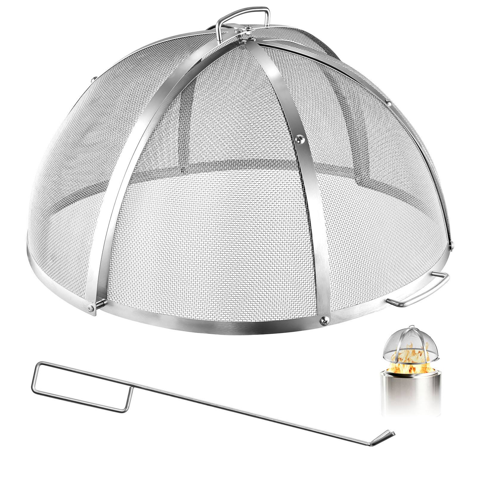 Front. VEVOR - Fire Pit Spark Screen, 26 inch Dome, Stainless Steel Mesh Cover Lid, for Outdoor, Patio, Backyard, Camping, Party - Silver.
