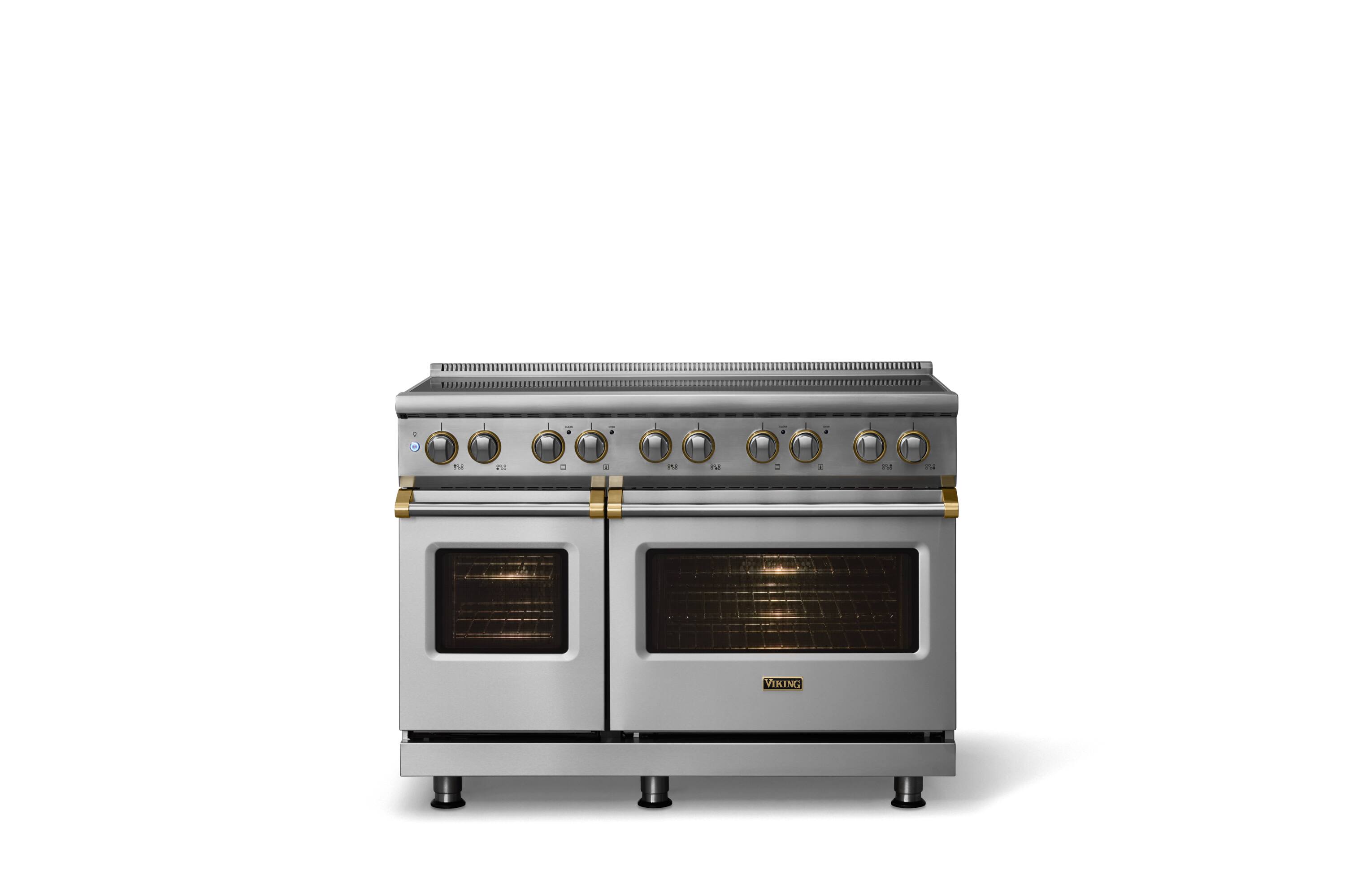 Alt View 1. Viking - 48"W. 7.3 Cu.Ft. Pro5S 6 Element Freestanding Electric Induction Convection Range - Stainless Steel/Brushed Brass - Stainless Steel.