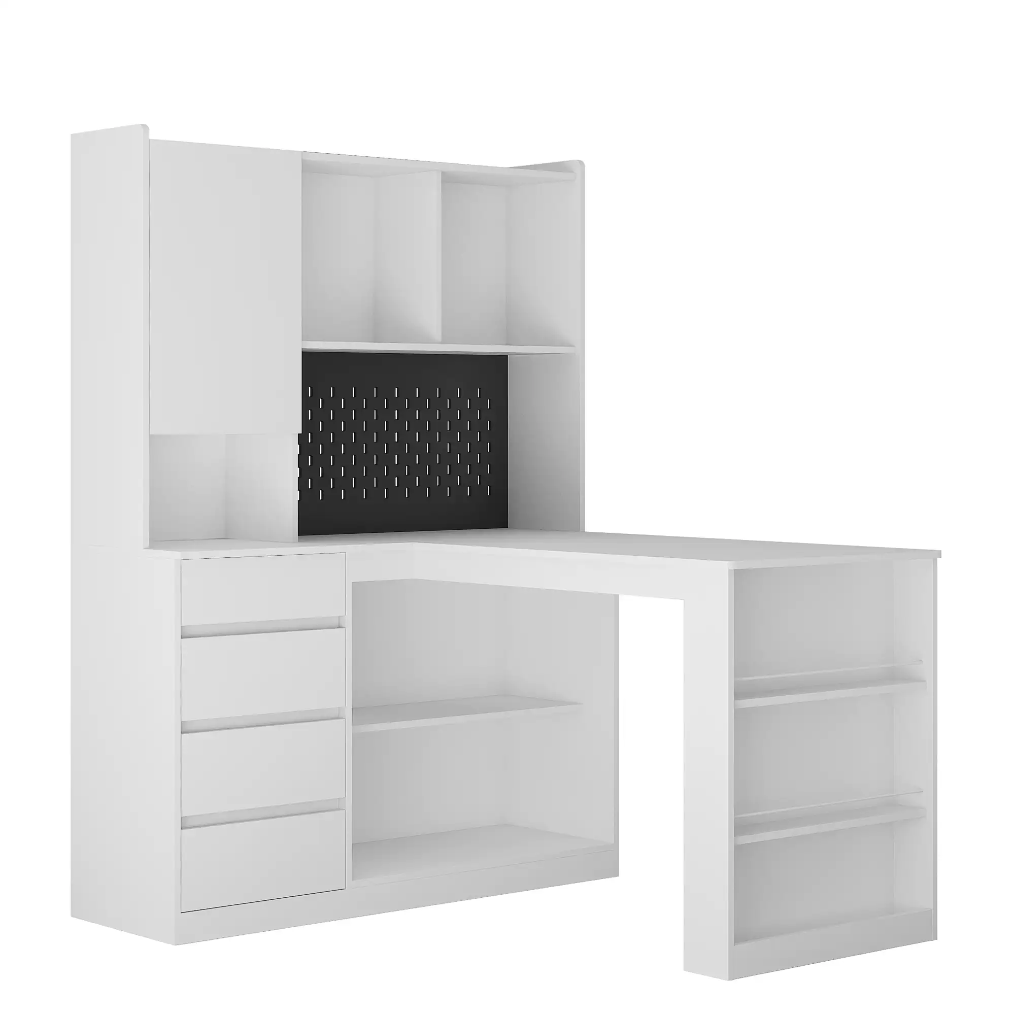Alt View 6. Tiramisubest - L Shaped Computer Desk with Drawers,Bookshelf,LED Light,Modern Corner Writing Desk,Home Office Desk with Storage,White - White.