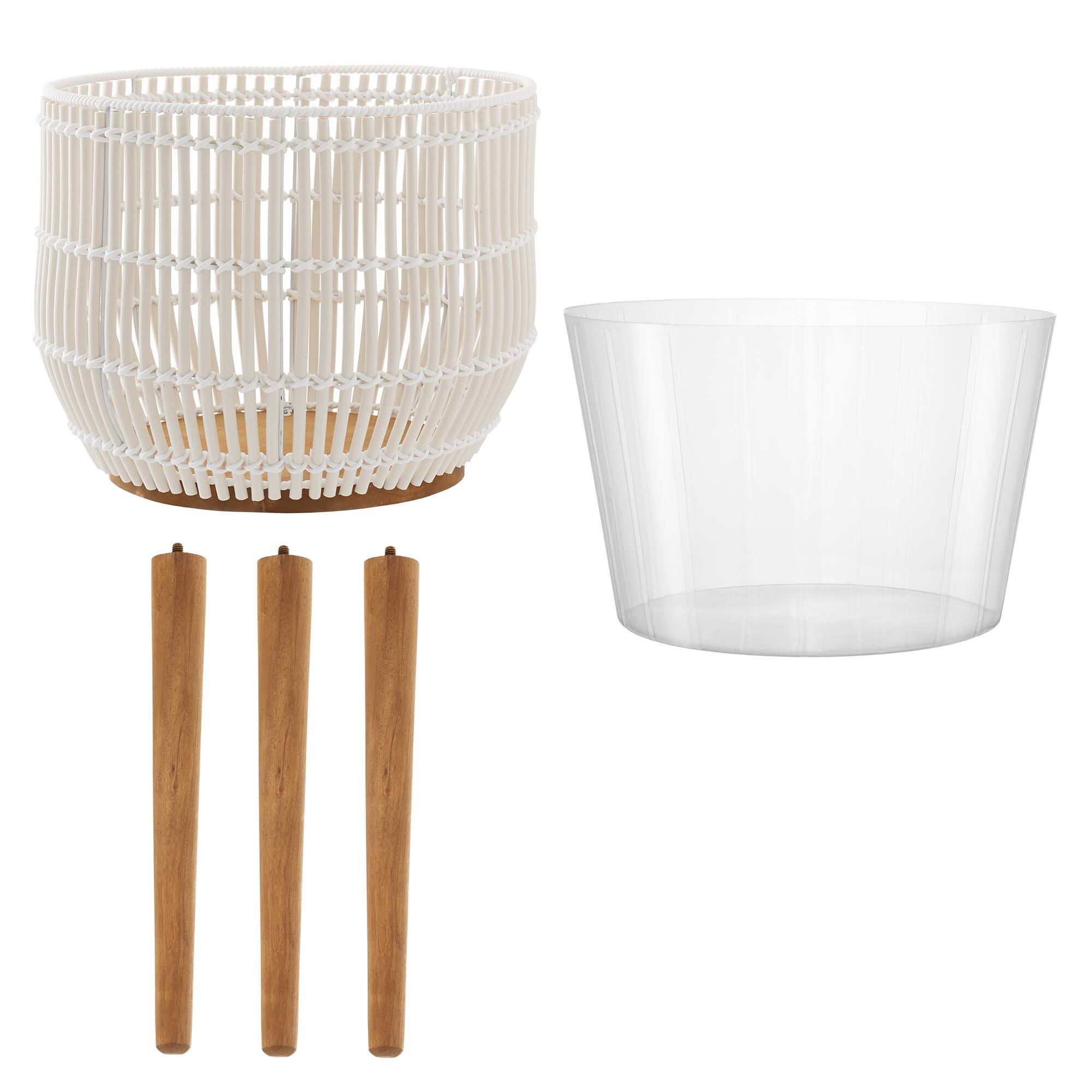 Alt View 5. Casafield - Indoor Planter with Stand, Large Rattan Basket for Plants and Flowers with Wood Legs - White with Natural Legs.