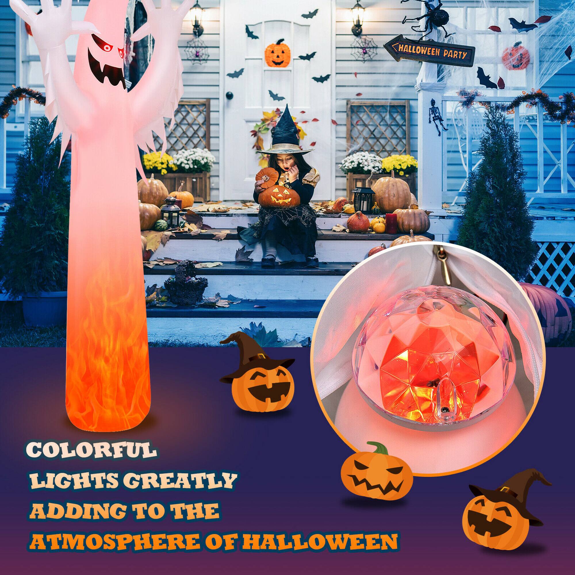 COLORFUL LIGHTS GREATLY ADDING TO THE ATMOSPHERE OF HALLOWEEN