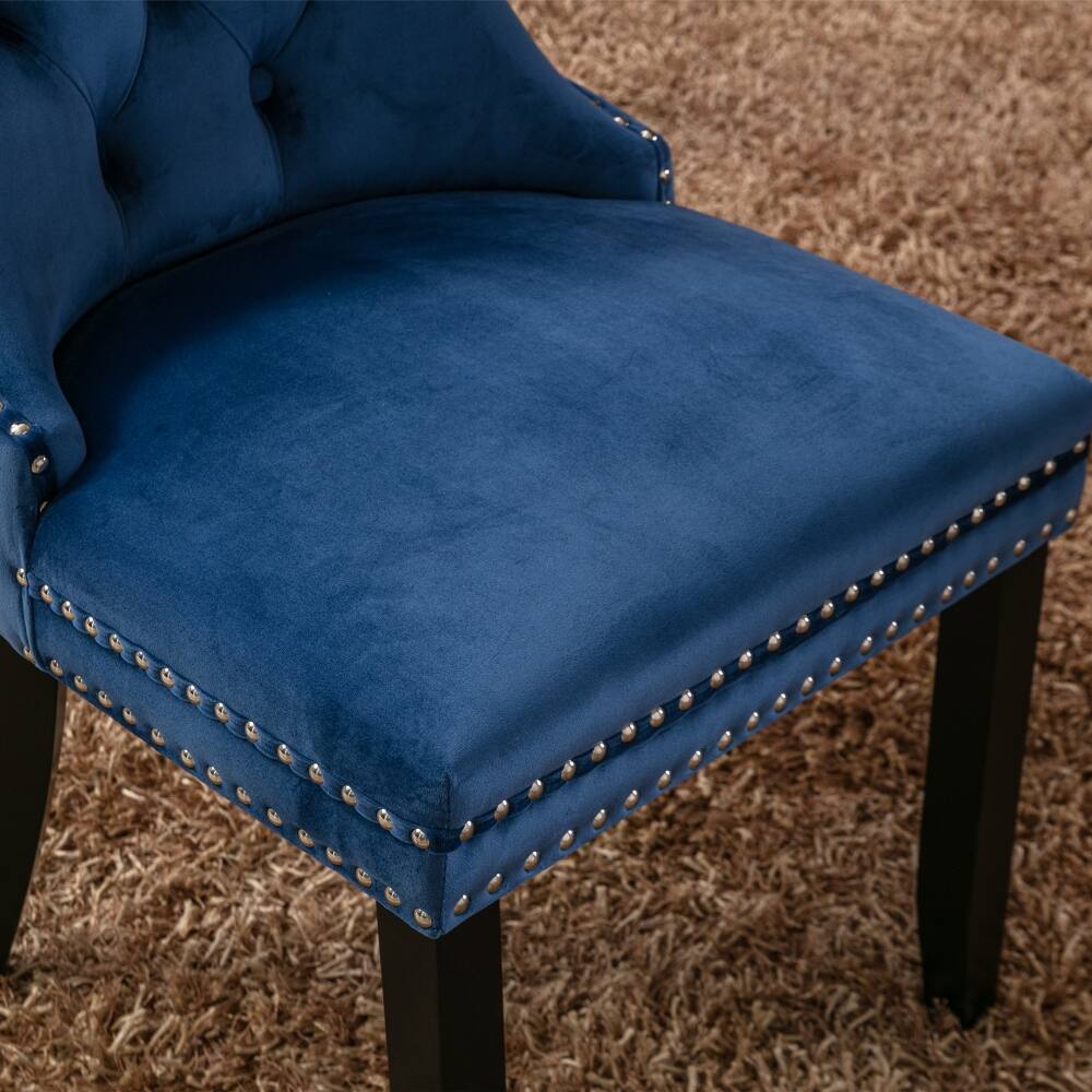 Alt View 7. Loheer - Loheer Blue Velvet Dining Chairs Set of 2 Tufted Solid Wood High Back Upholstered Contemporary Seat with Nailhead Trim - Blue.