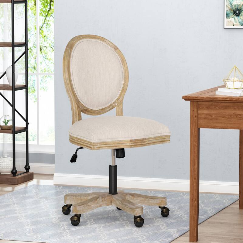 Alt View 4. HTUTWOO - Rubber Wood Swivel Office Chair, Adjustable Height ,Armless Desk Chair, Ideal for Home Office,Bedroom,Study - Beige.