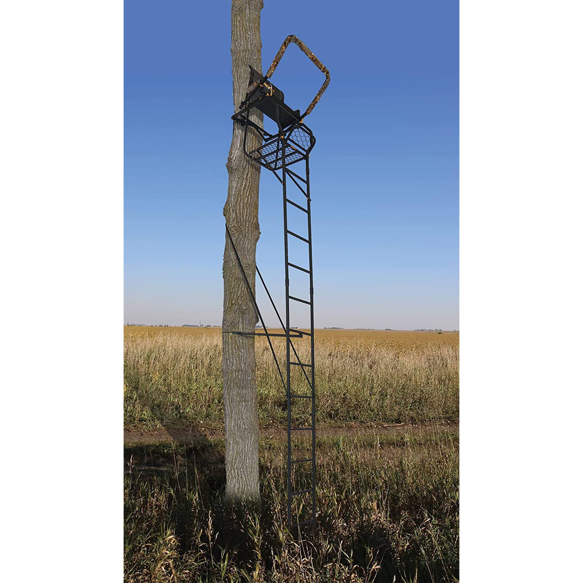 Alt View 7. Muddy - Muddy Huntsman Deluxe 17 Foot Hunting Ladderstand, 1 Person Climbing Tree Stand - Black.
