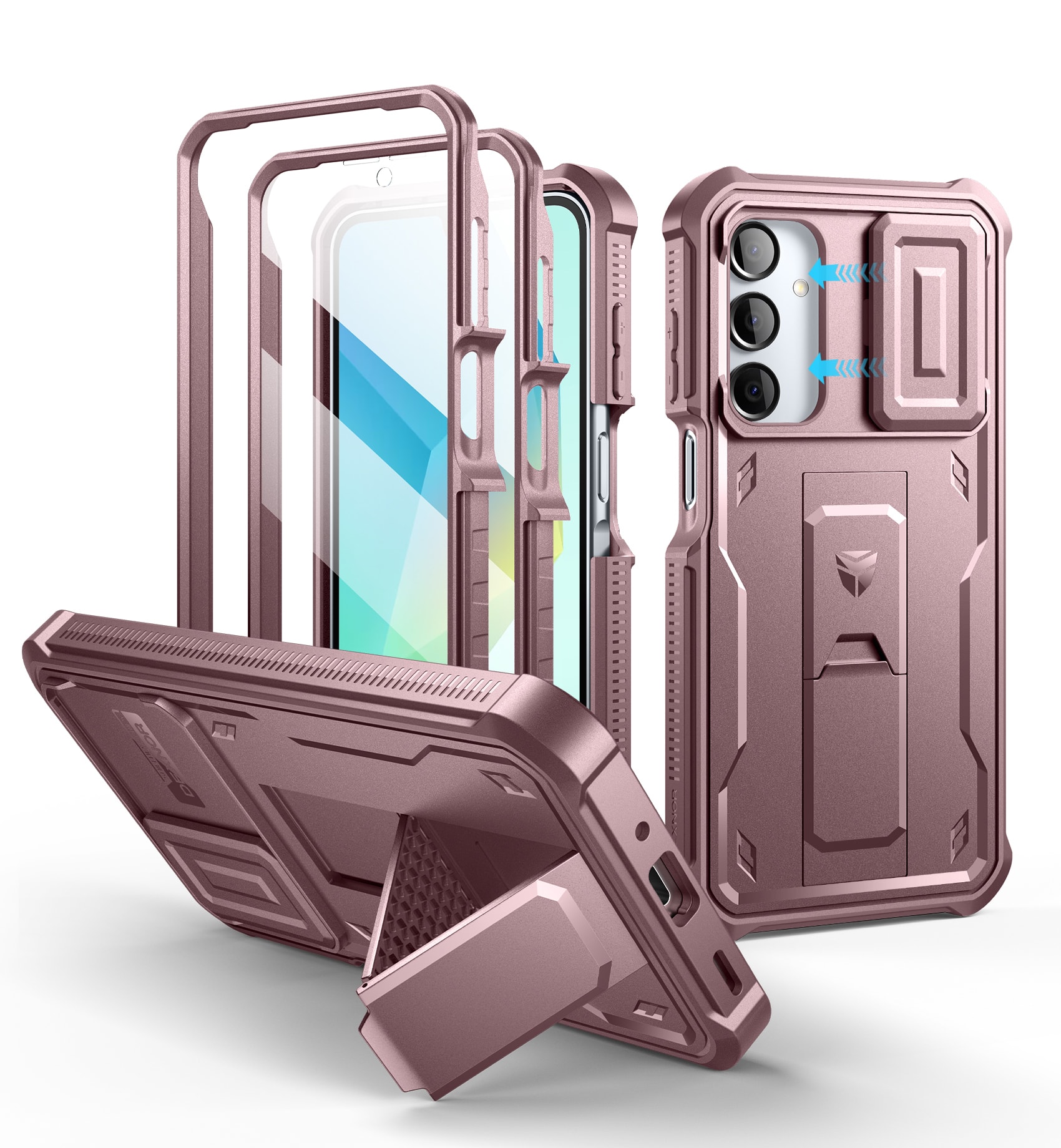 Front. dexnor - Dexnor Phone Case for Galaxy A16, Camera Cover, Kickstand, Protection with 2 Front Frame Screen Protector,Peony Pink - Peony Pink.