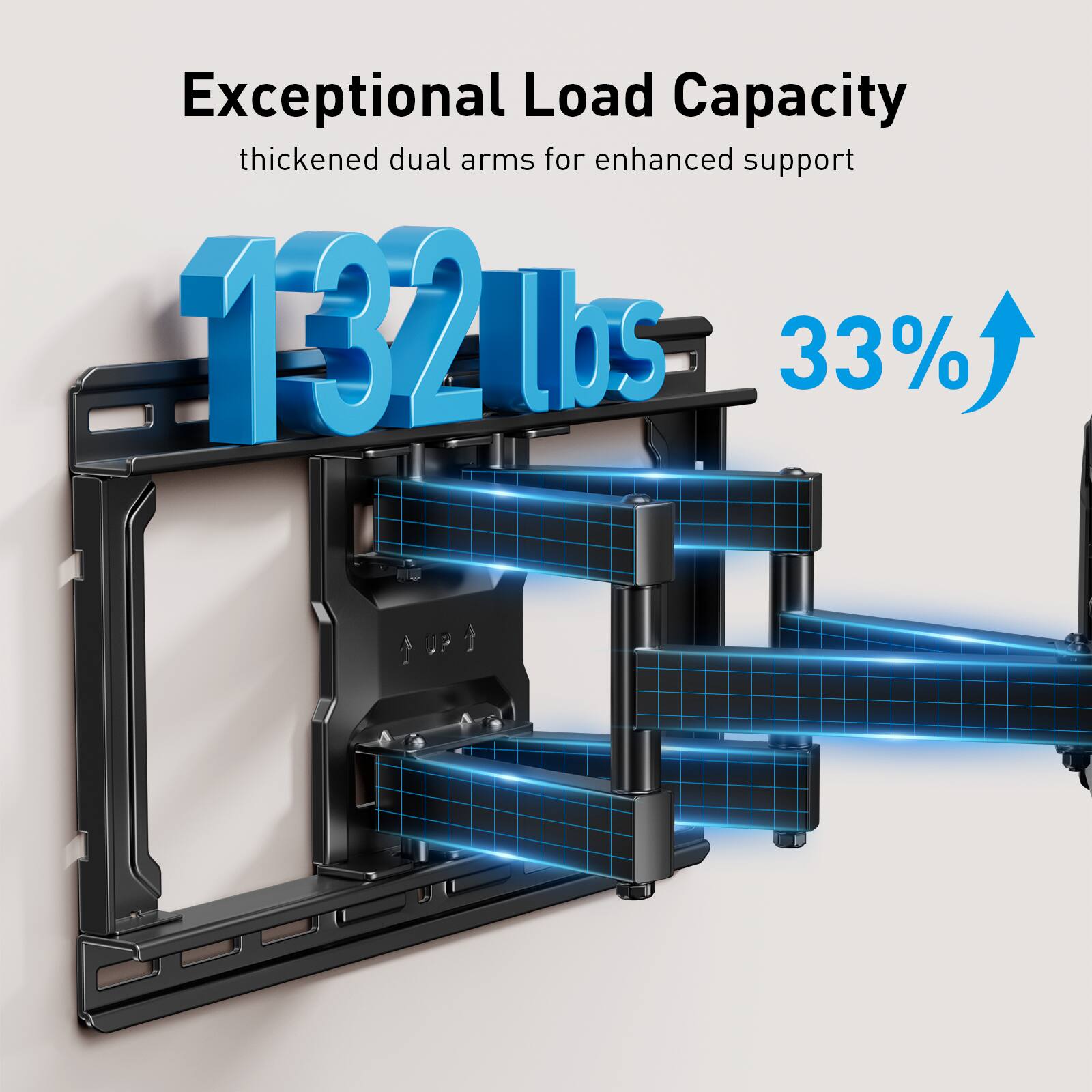 Exceptional Load Capacity  
thickened dual arms for enhanced support  
132 lbs  
33%