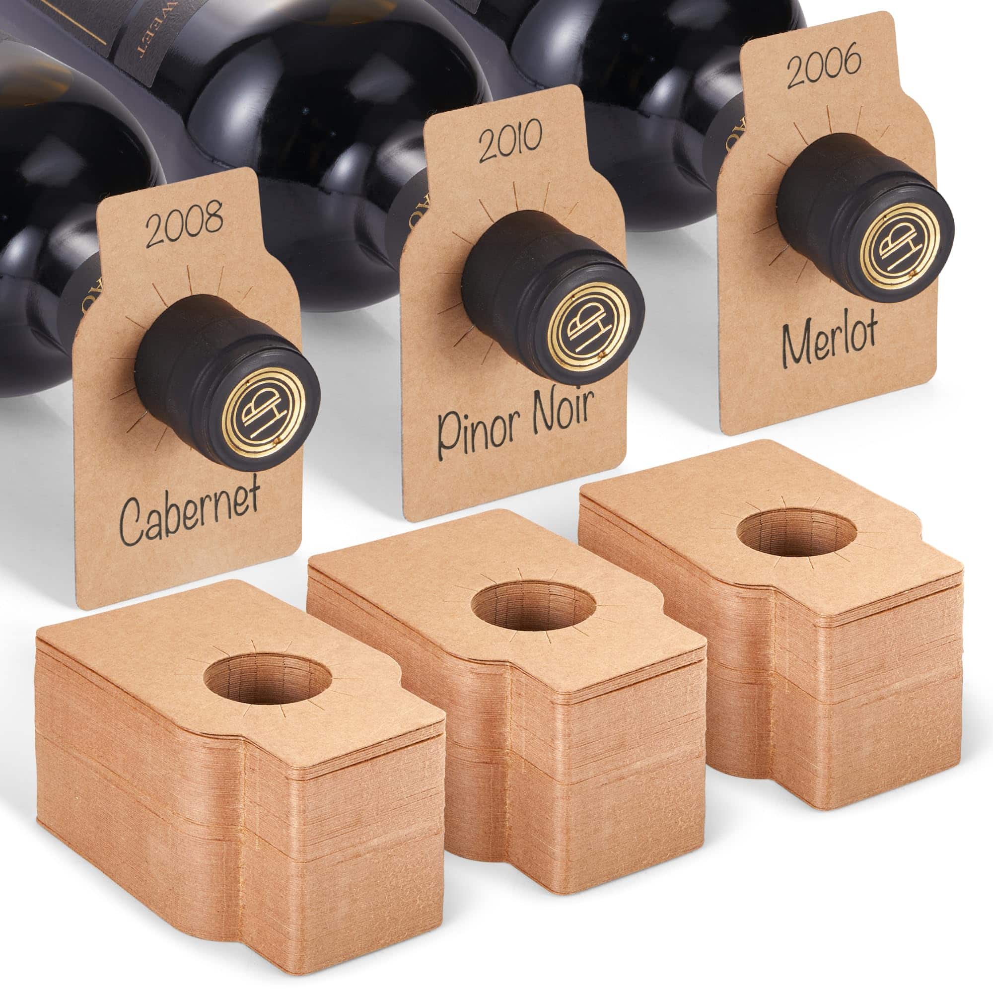NutriChef - Kraft Wine Bottle Tags for Cellar Collection, 200 Pcs Customizable Paper Labels - ACCSLWMDSF20 - Brown
