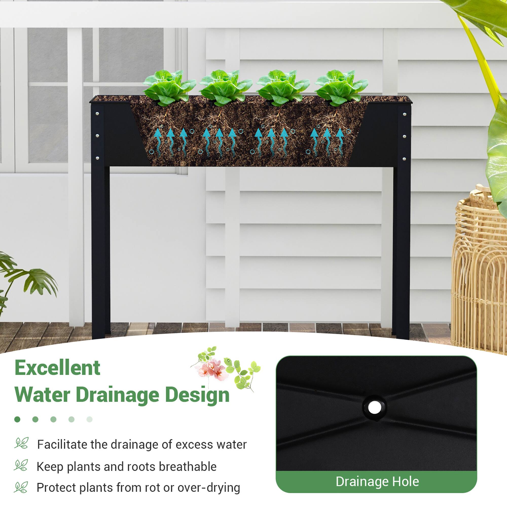 Excellent Water Drainage Design: Facilitate the drainage of excess water, keep plants and roots breathable, and protect plants from rot or over-drying. Drainage Hole.