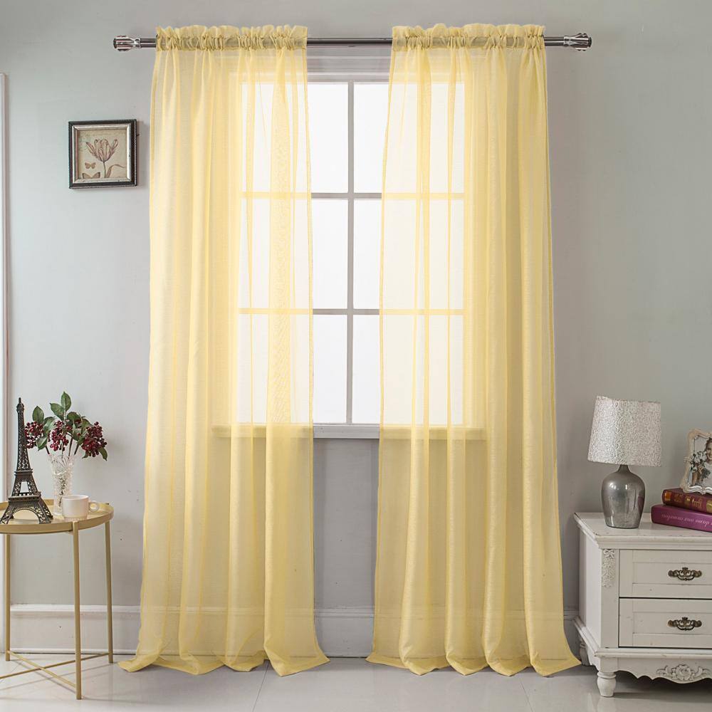 Angle. RT Designers Collection - Elegant RT Designers Celine Sheer Rod Pocket Curtain Panels - 55x90", Gold - Gold.