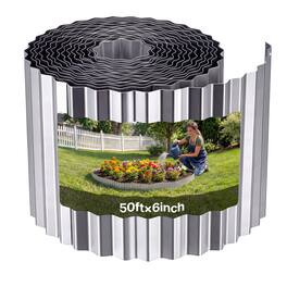 VEVOR - Galvanized Steel Landscape Edging, 50 ft x 6 in Metal Edging for Landscaping with Gloves, Easy-to-Install Bendable - Silver