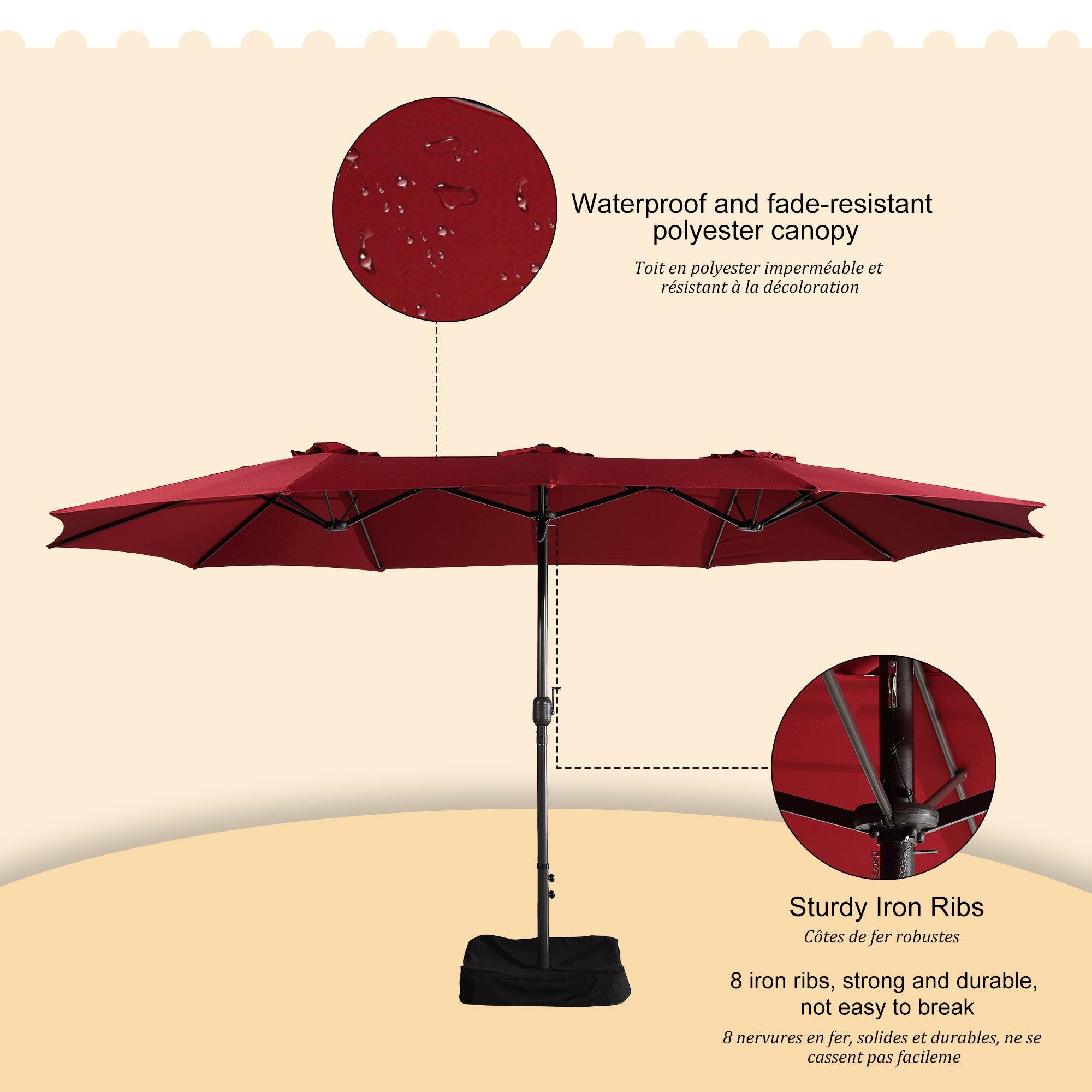 Waterproof and fade-resistant polyester canopy  
Toit en polyester imperméable et résistant à la décoloration  

Sturdy Iron Ribs  
Côtes de fer robustes  

8 iron ribs, strong and durable, not easy to break  
8 nervures en fer, solides et durables, ne se cassent pas facilement