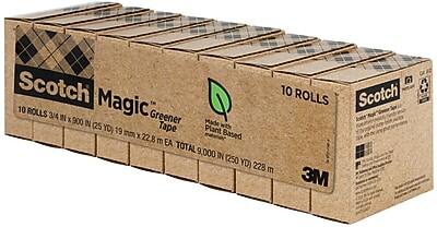 Scotch Magic Greener Tape  
10 Rolls  
3/4 IN x 900 IN (25 YD)  
19 mm x 22.8 m EA  
Total 9,000 IN (250 YD) 228 m  
Made with Plant Based  
3M