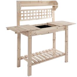 Outsunny - Outdoor Potting Bench Table, Wooden Workstation with Sliding Tabletop, Storage Shelf and Dry Sink, for Greenhouse - Natural Wood