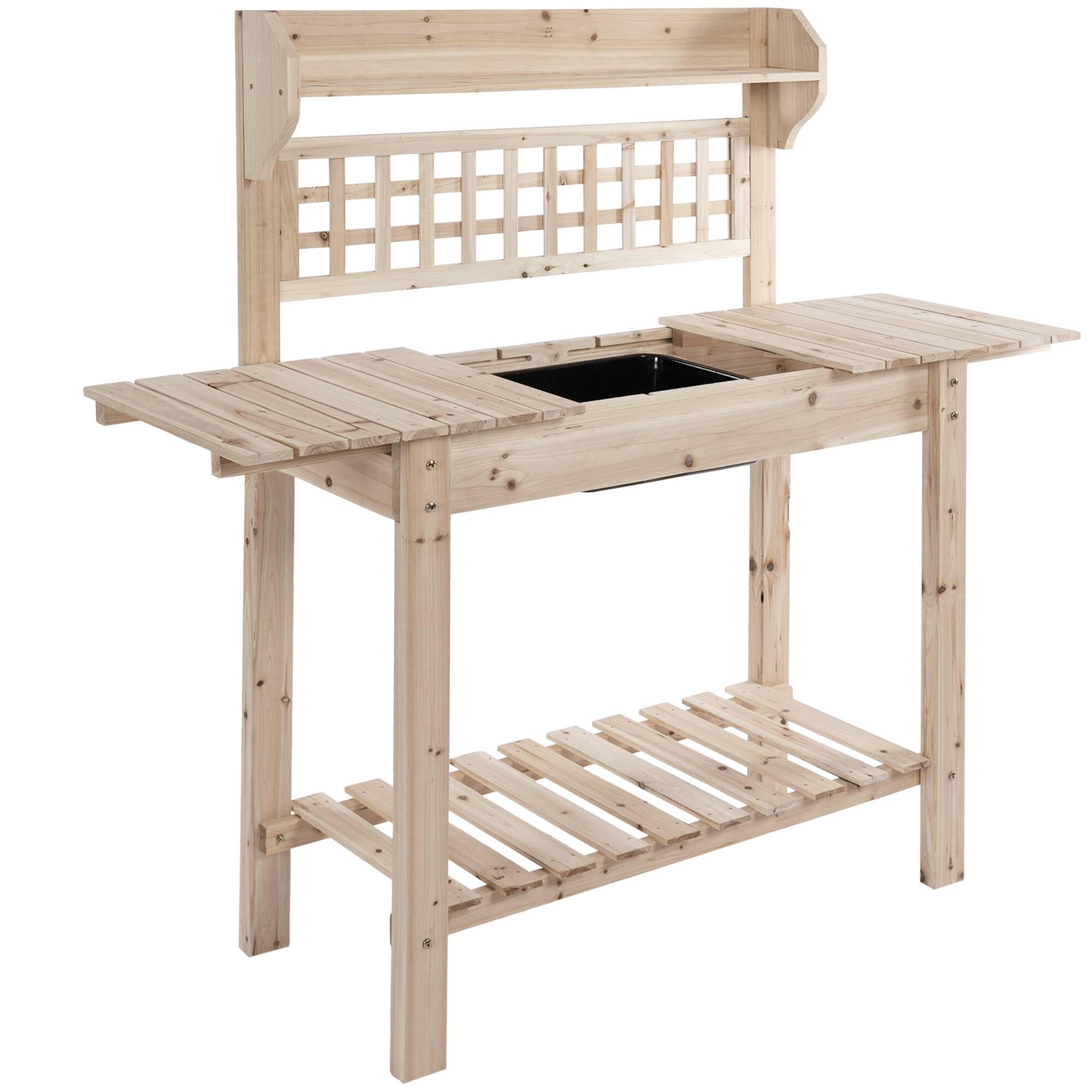Outsunny Outdoor Potting Bench Table, Wooden Workstation with